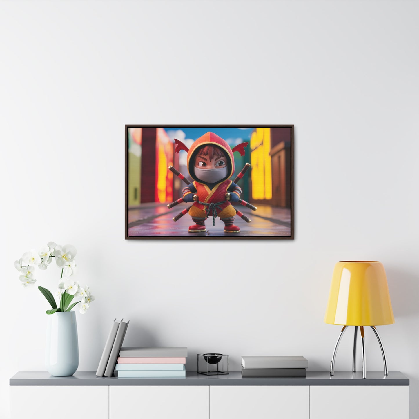 "Chibi Ninja Warrior in the City" - Gallery Canvas Wraps, Horizontal Frame