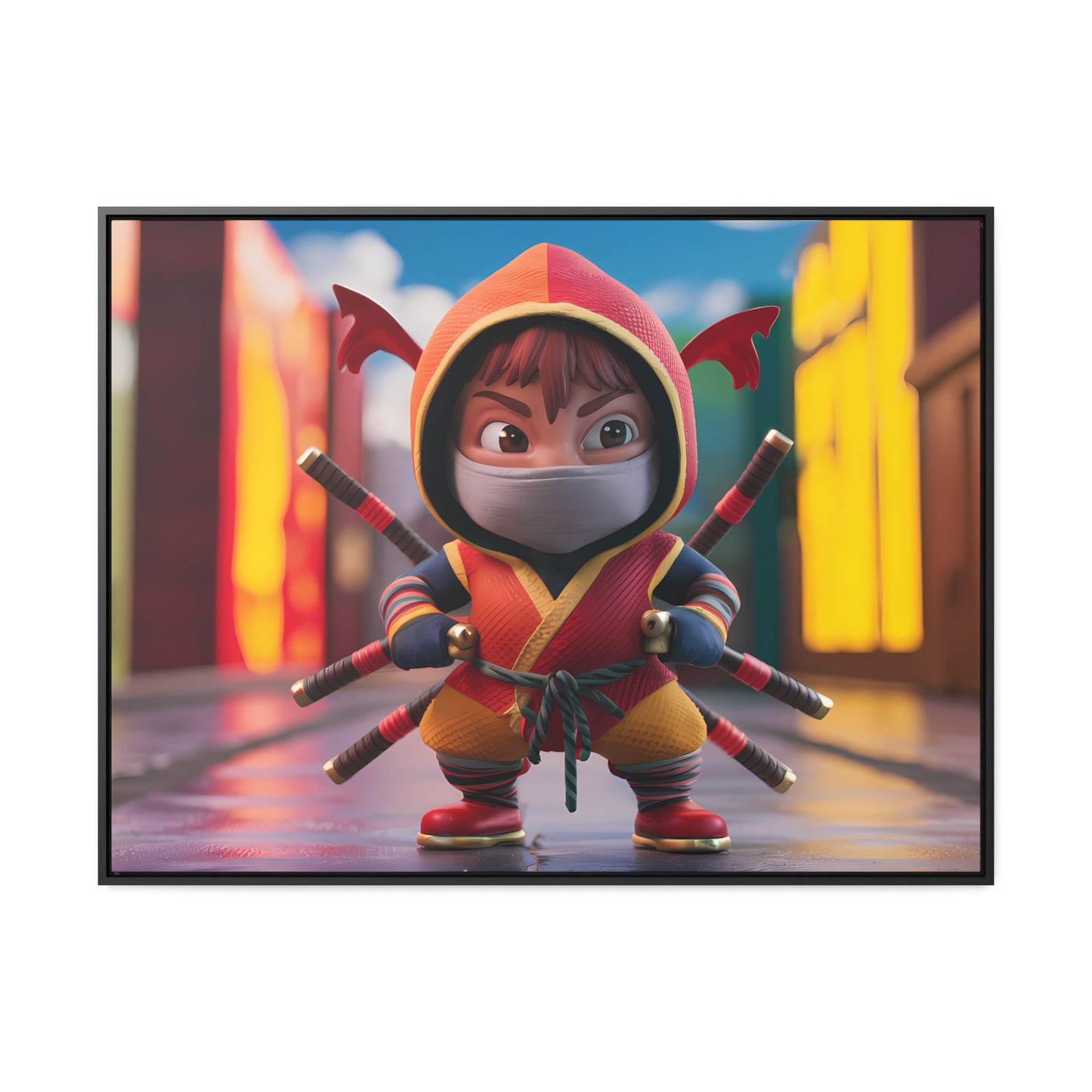 "Chibi Ninja Warrior in the City" - Gallery Canvas Wraps, Horizontal Frame