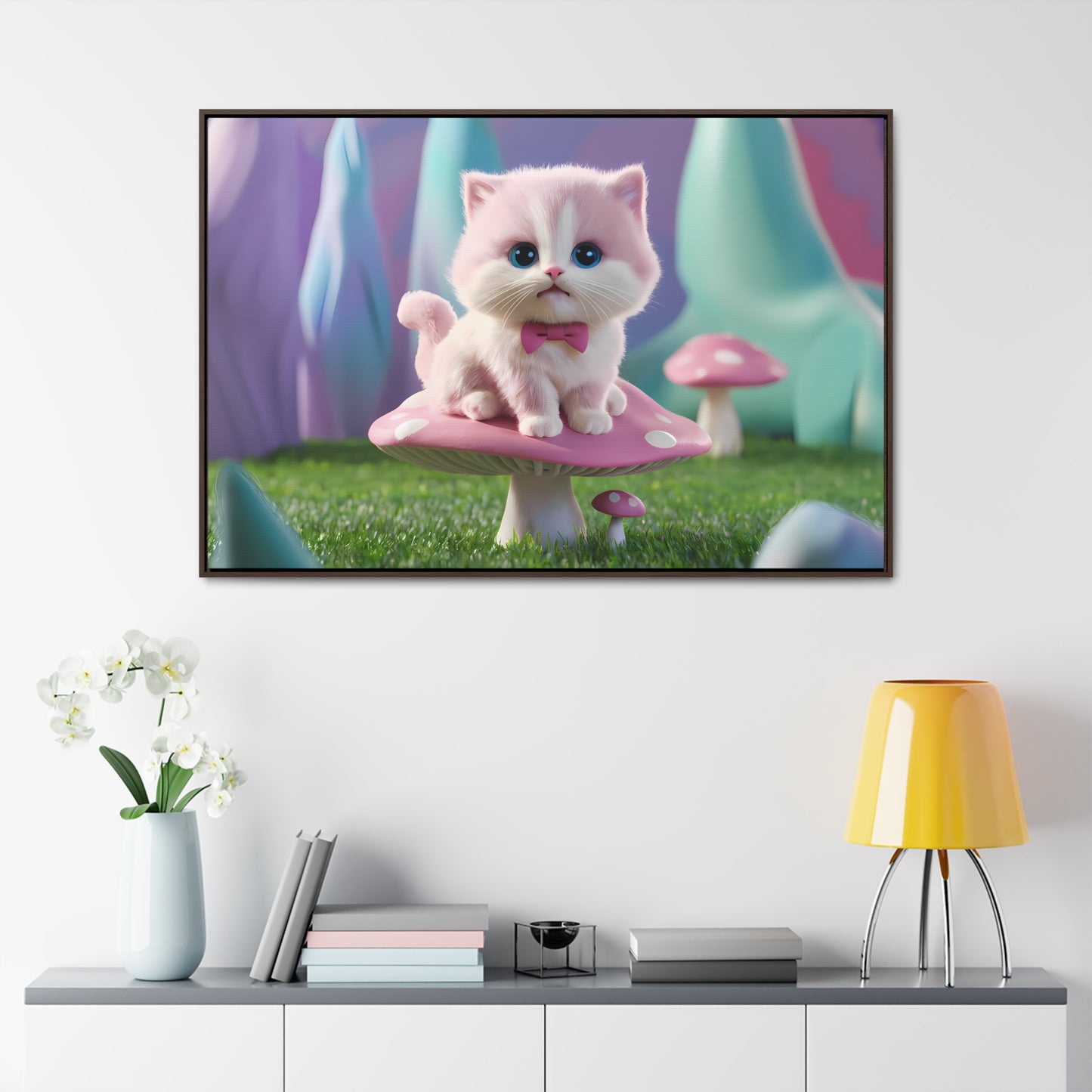 Whimsical Kitten on a Mushroom Throne - Gallery Canvas Wraps, Horizontal Frame