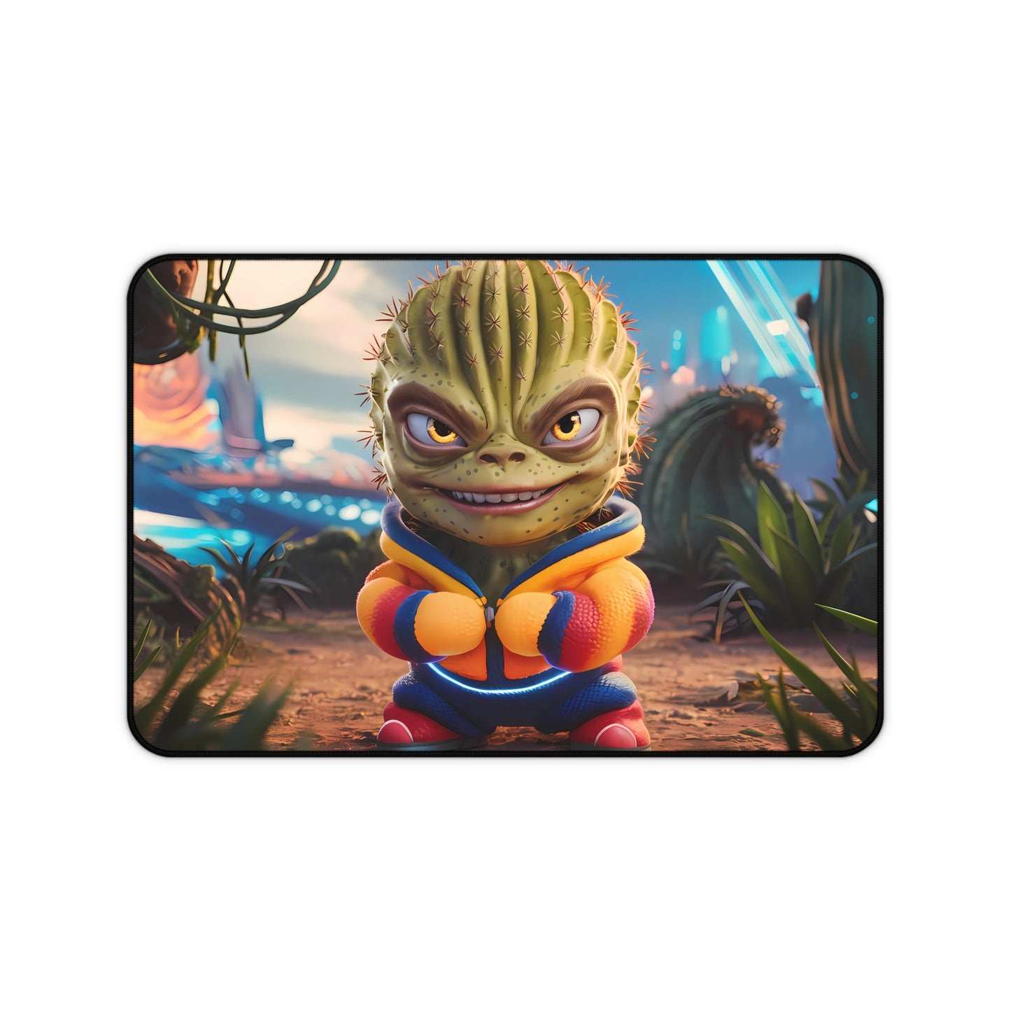 Cactus Warrior's Confident Stance - Desk Mat
