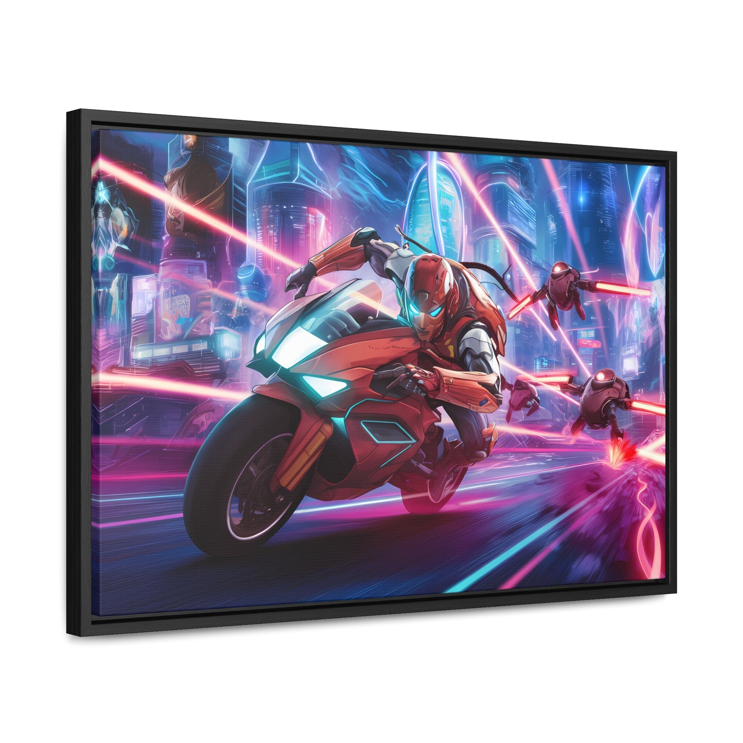 Neon Pursuit: Cyberbike Showdown - Gallery Canvas Wraps, Horizontal Frame