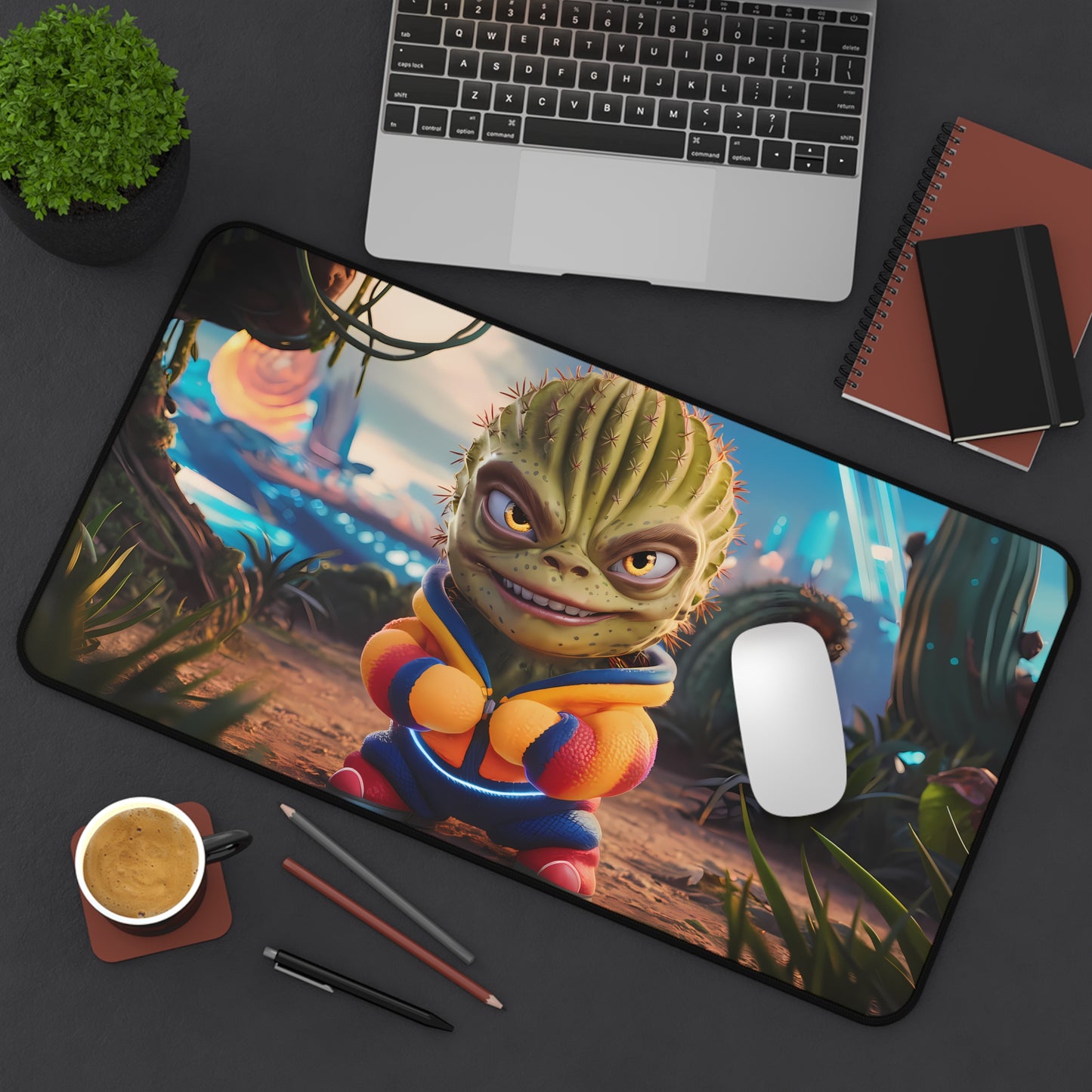 Cactus Warrior's Confident Stance - Desk Mat