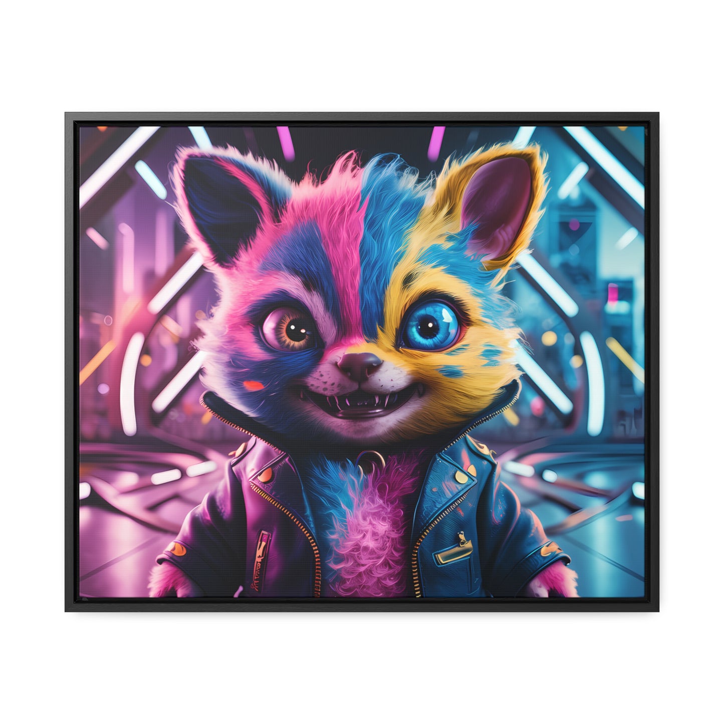 Neon Paws in the Cyber City - Gallery Canvas Wraps, Horizontal Frame