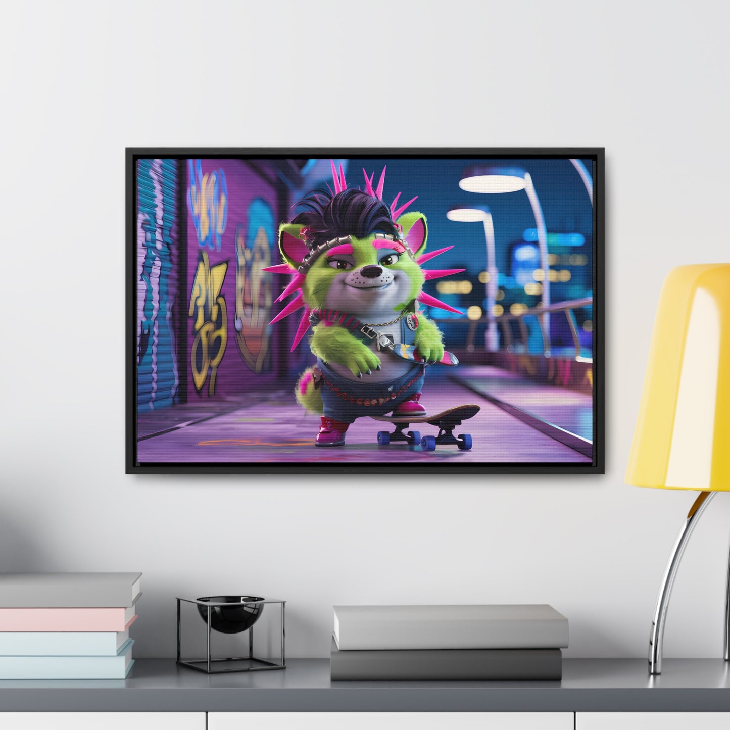 Punk Pup on a Neon Night - Gallery Canvas Wraps, Horizontal Frame