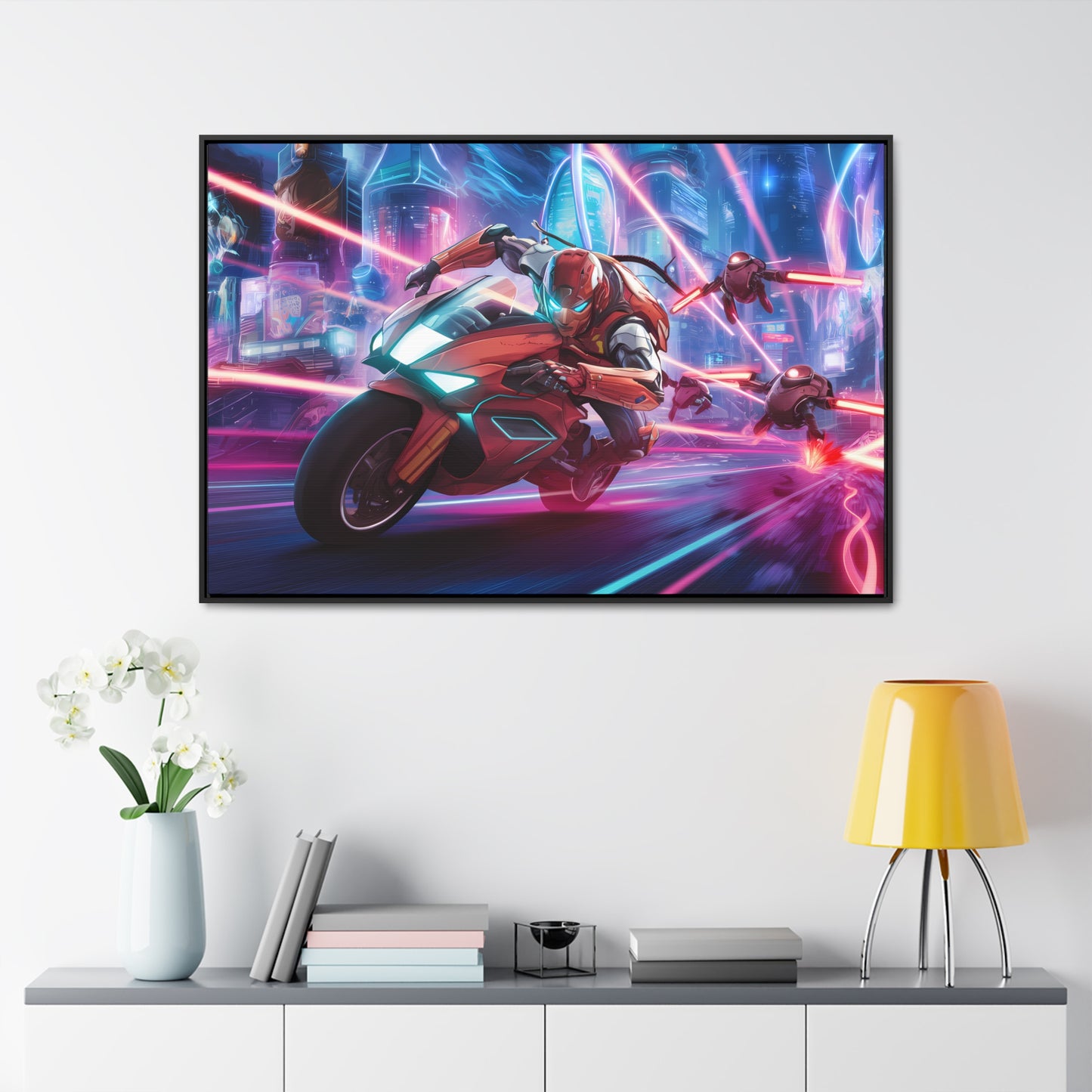Neon Pursuit: Cyberbike Showdown - Gallery Canvas Wraps, Horizontal Frame