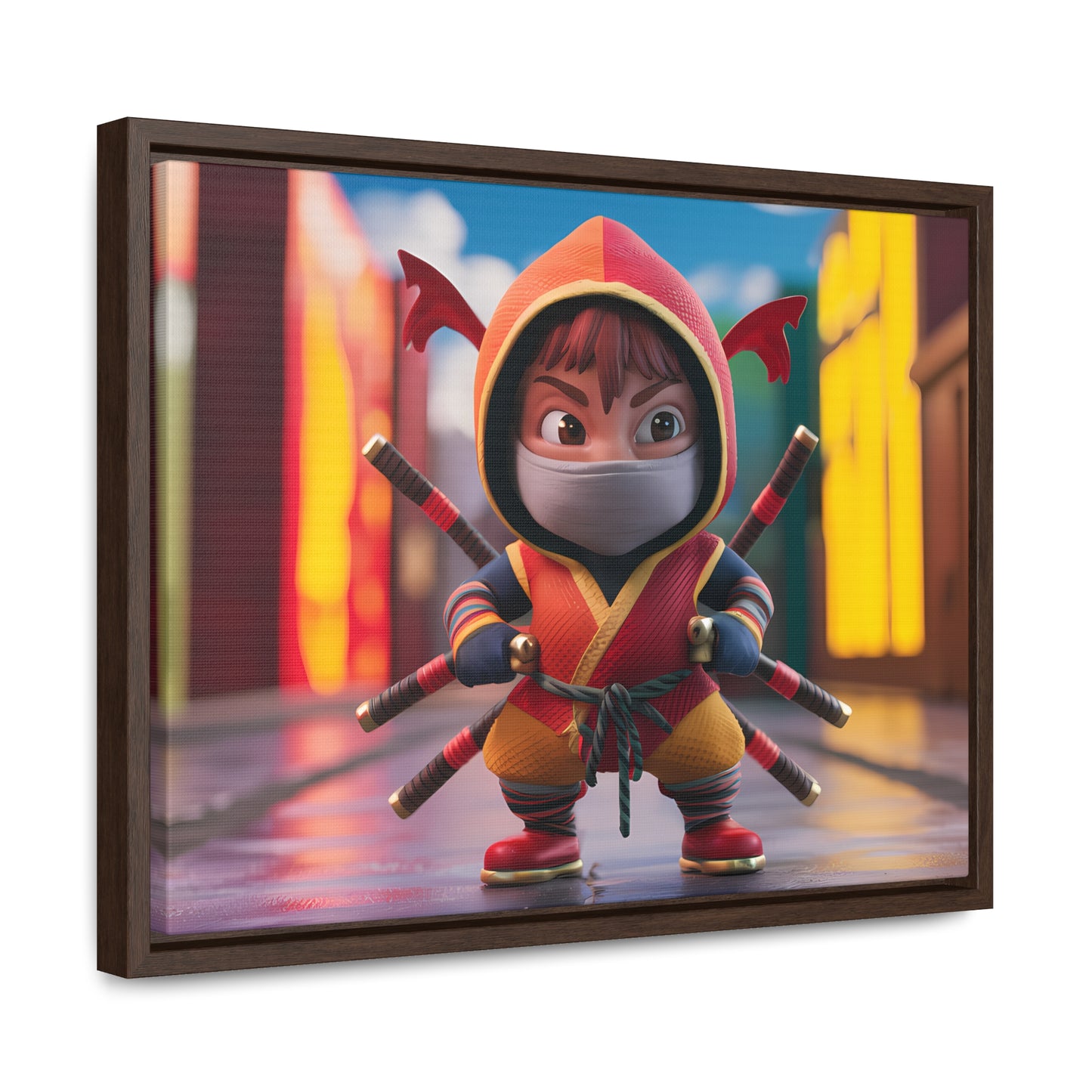 "Chibi Ninja Warrior in the City" - Gallery Canvas Wraps, Horizontal Frame