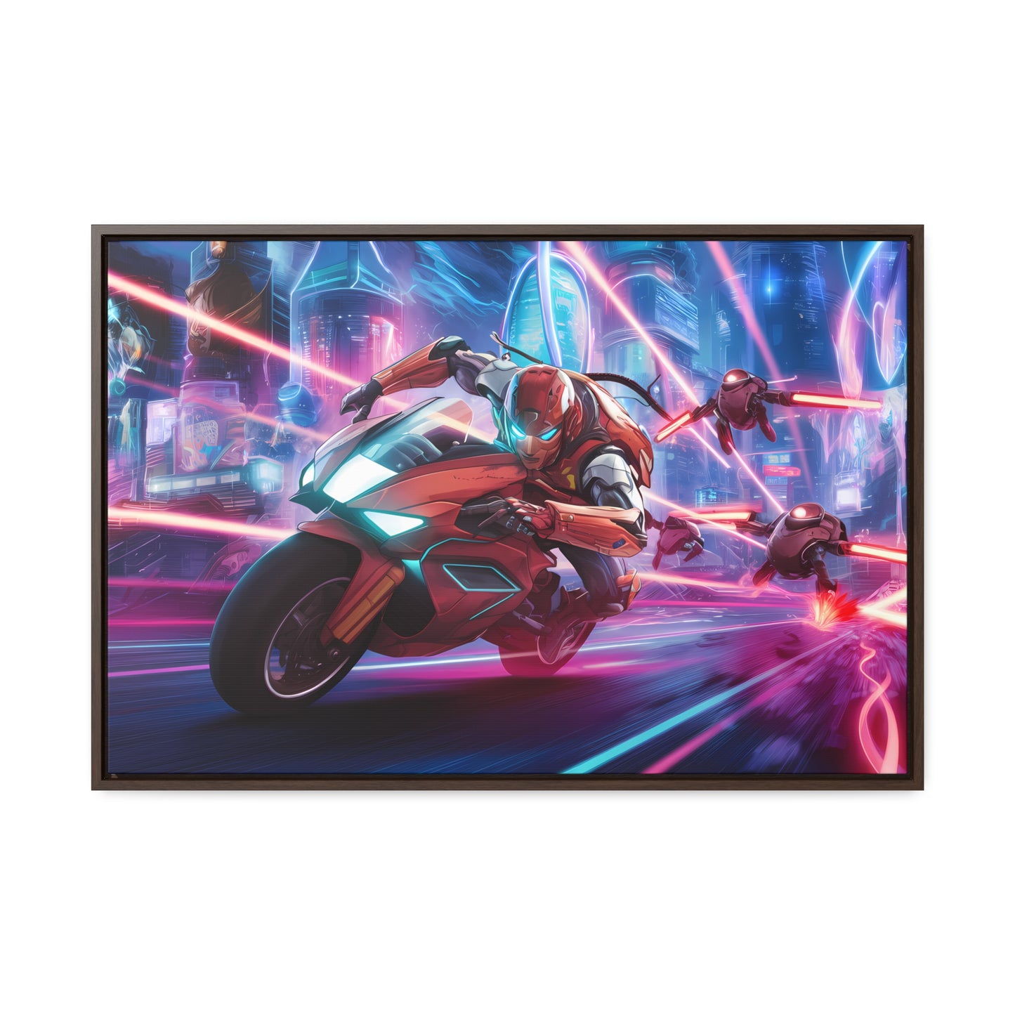 Neon Pursuit: Cyberbike Showdown - Gallery Canvas Wraps, Horizontal Frame