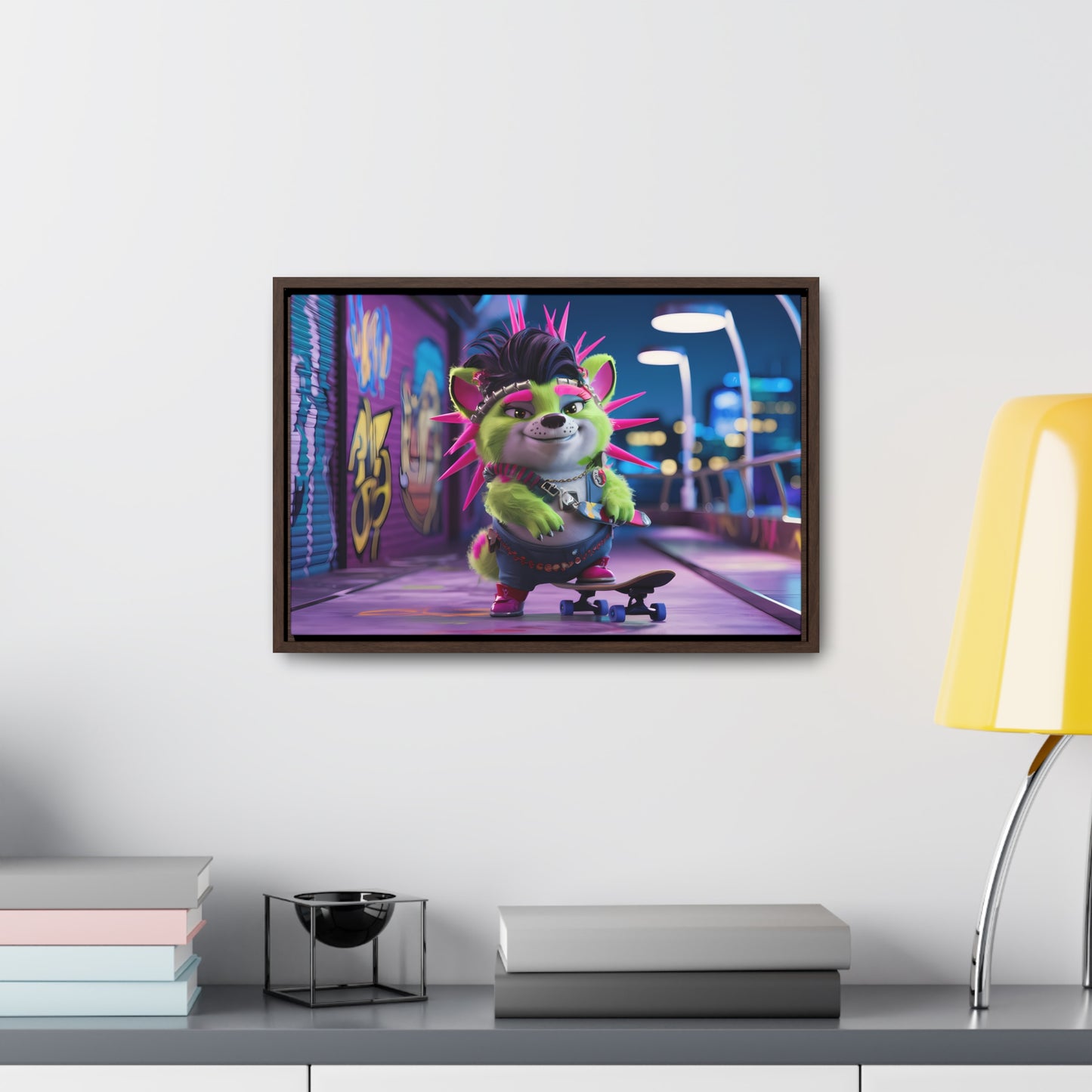Punk Pup on a Neon Night - Gallery Canvas Wraps, Horizontal Frame