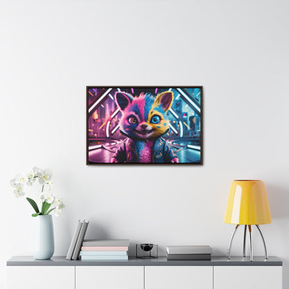 Neon Paws in the Cyber City - Gallery Canvas Wraps, Horizontal Frame
