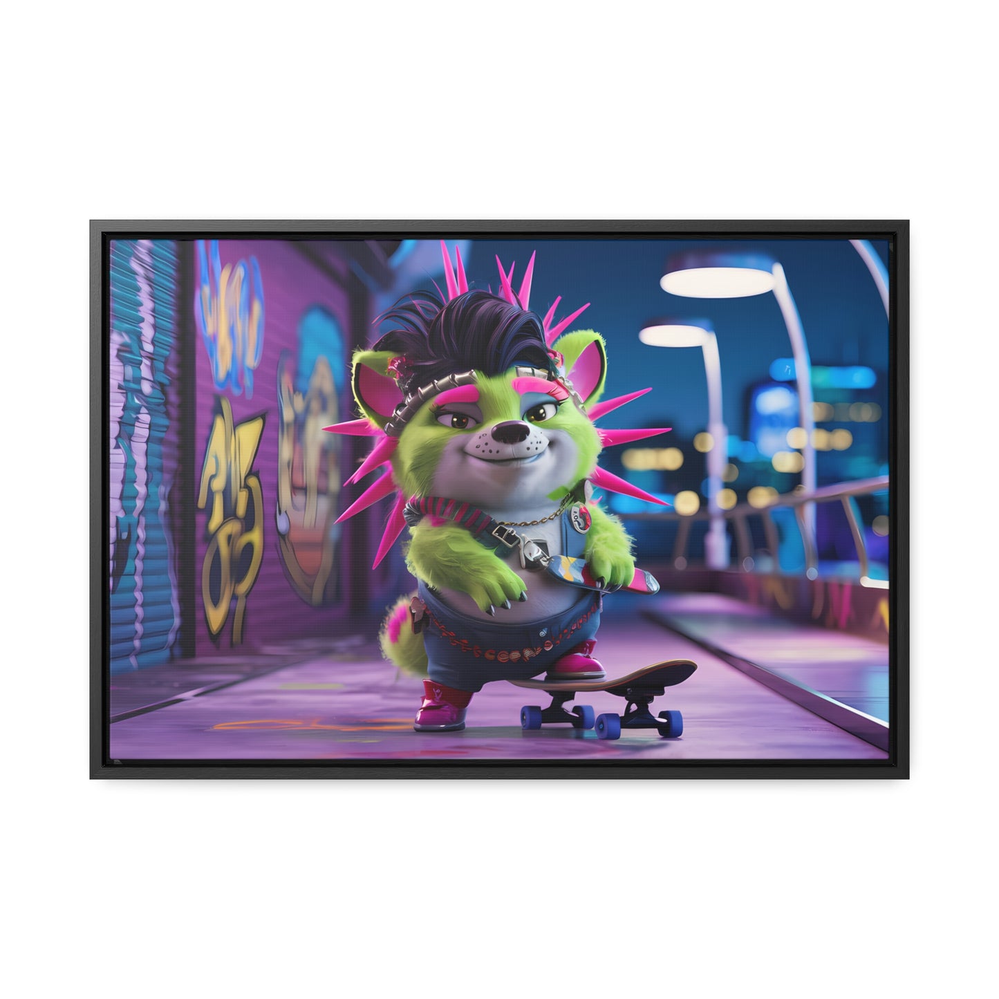 Punk Pup on a Neon Night - Gallery Canvas Wraps, Horizontal Frame