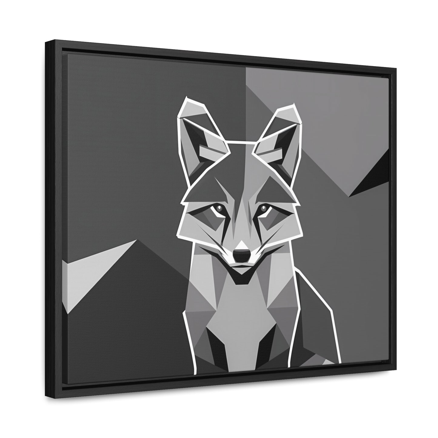 "Geometric Fox in Monochrome" - Gallery Canvas Wraps, Horizontal Frame