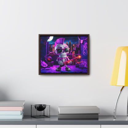"Punk Rock Skeleton Warrior in Neon City" - Gallery Canvas Wraps, Horizontal Frame