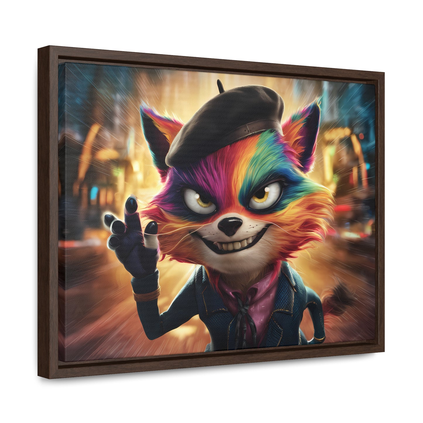 Feline Frenzy in the City Lights - Gallery Canvas Wraps, Horizontal Frame