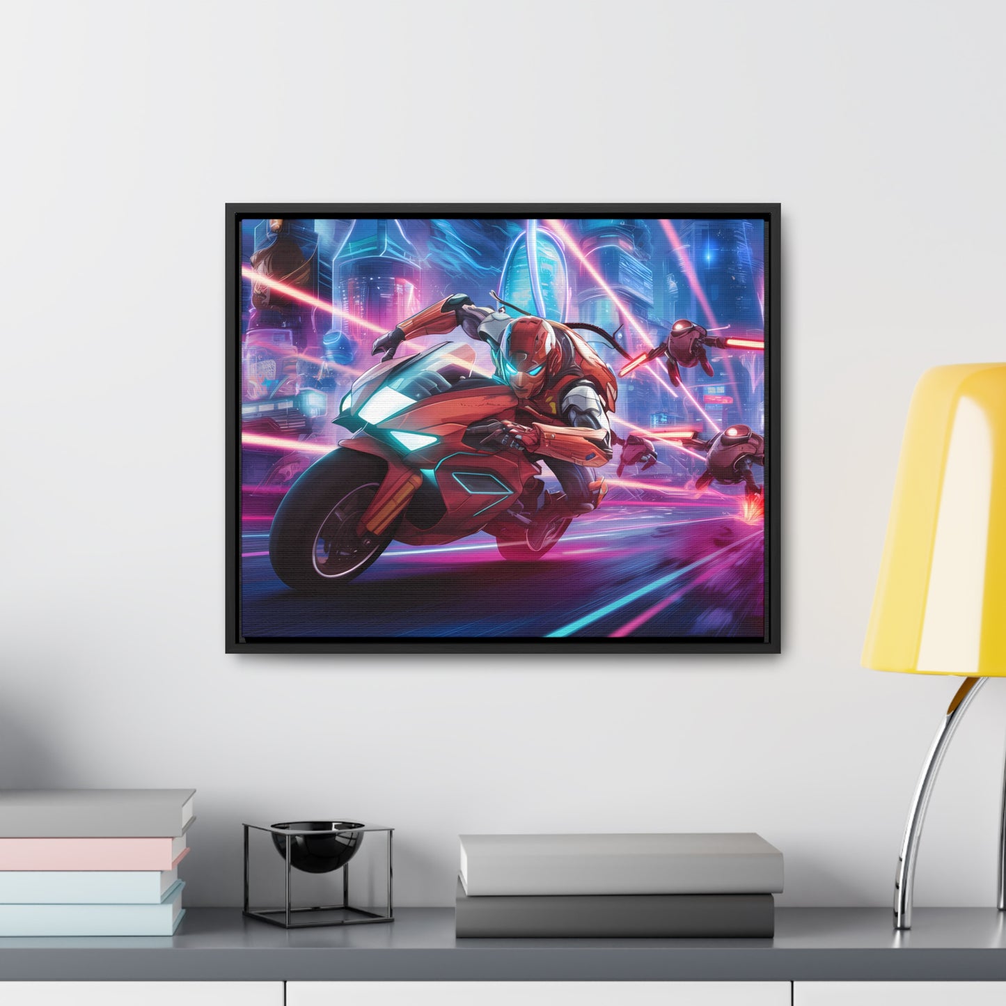 Neon Pursuit: Cyberbike Showdown - Gallery Canvas Wraps, Horizontal Frame