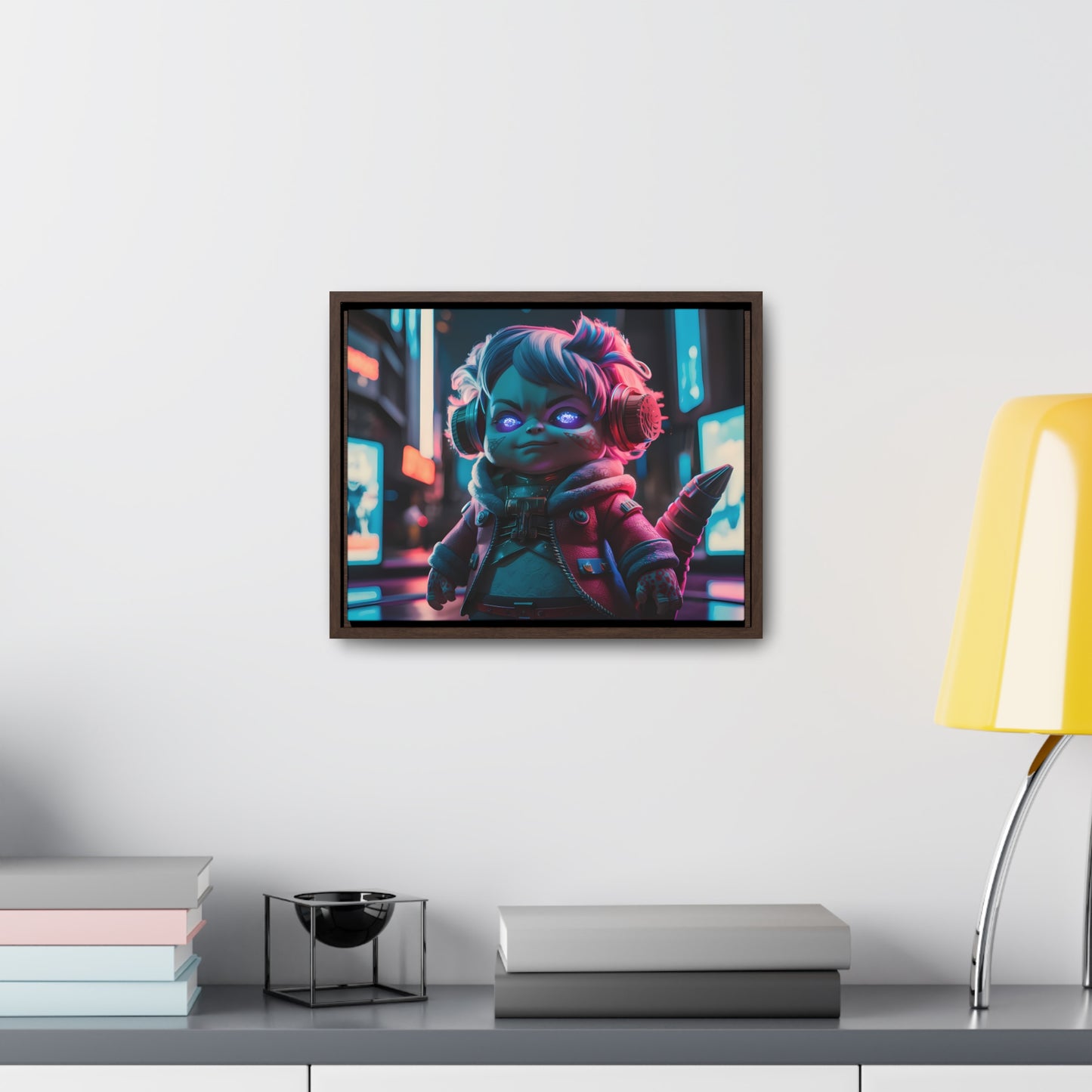 Neon Guardian in the Cyber City - Gallery Canvas Wraps, Horizontal Frame