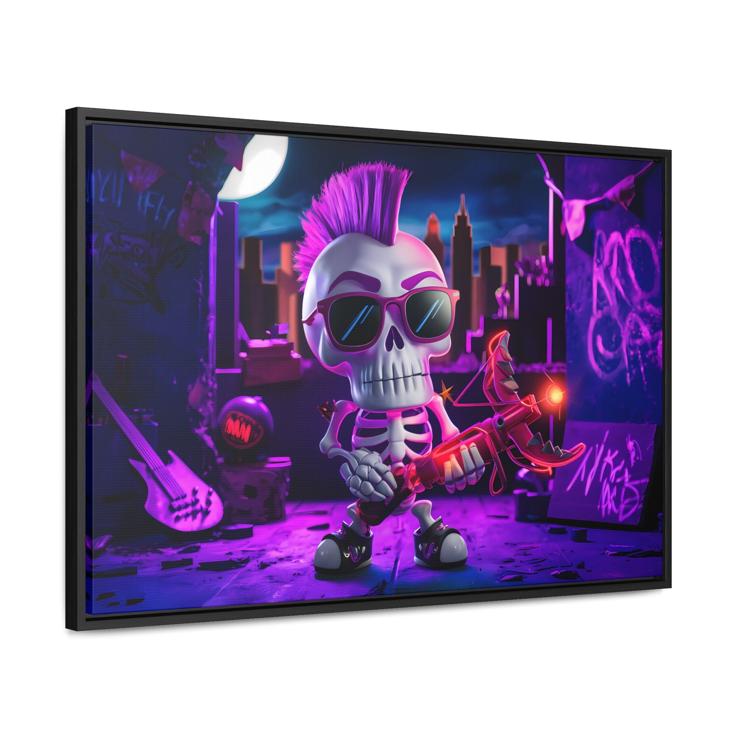 "Punk Rock Skeleton Warrior in Neon City" - Gallery Canvas Wraps, Horizontal Frame