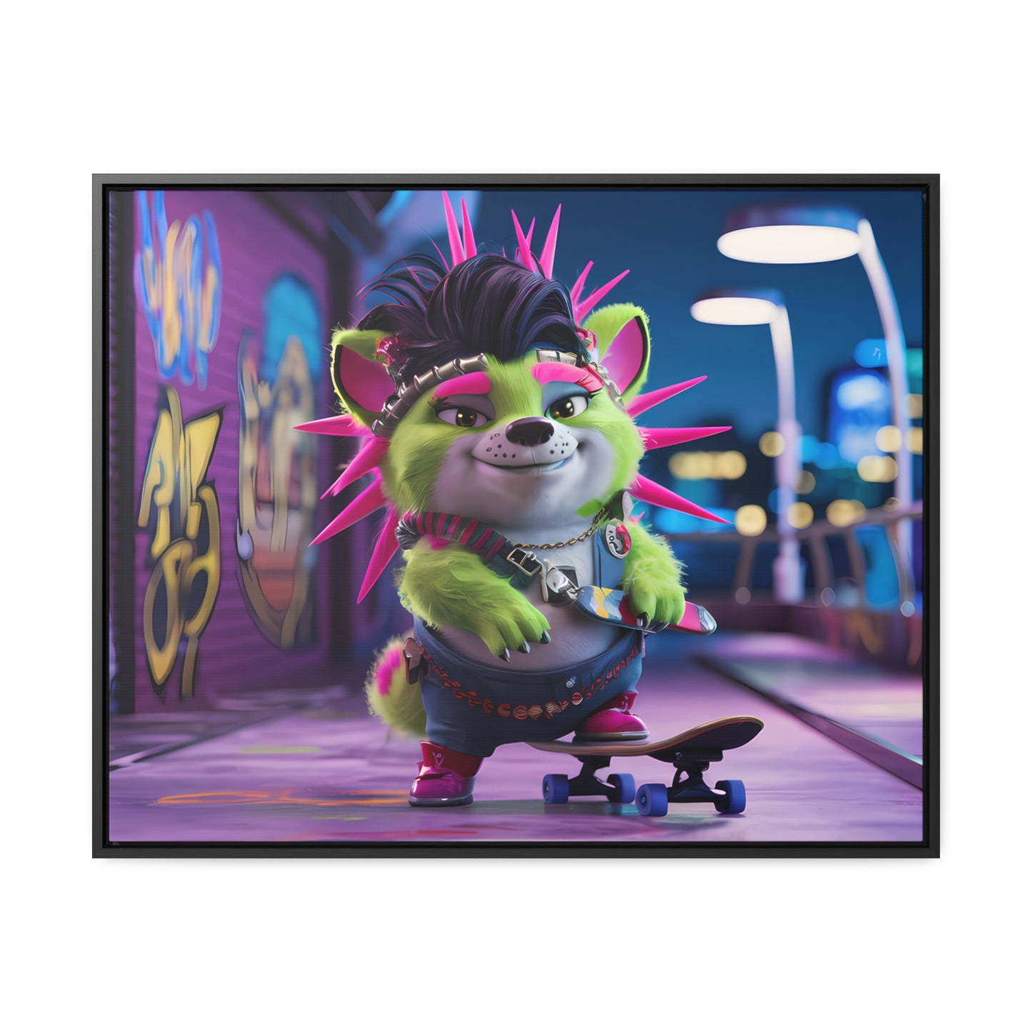 Punk Pup on a Neon Night - Gallery Canvas Wraps, Horizontal Frame