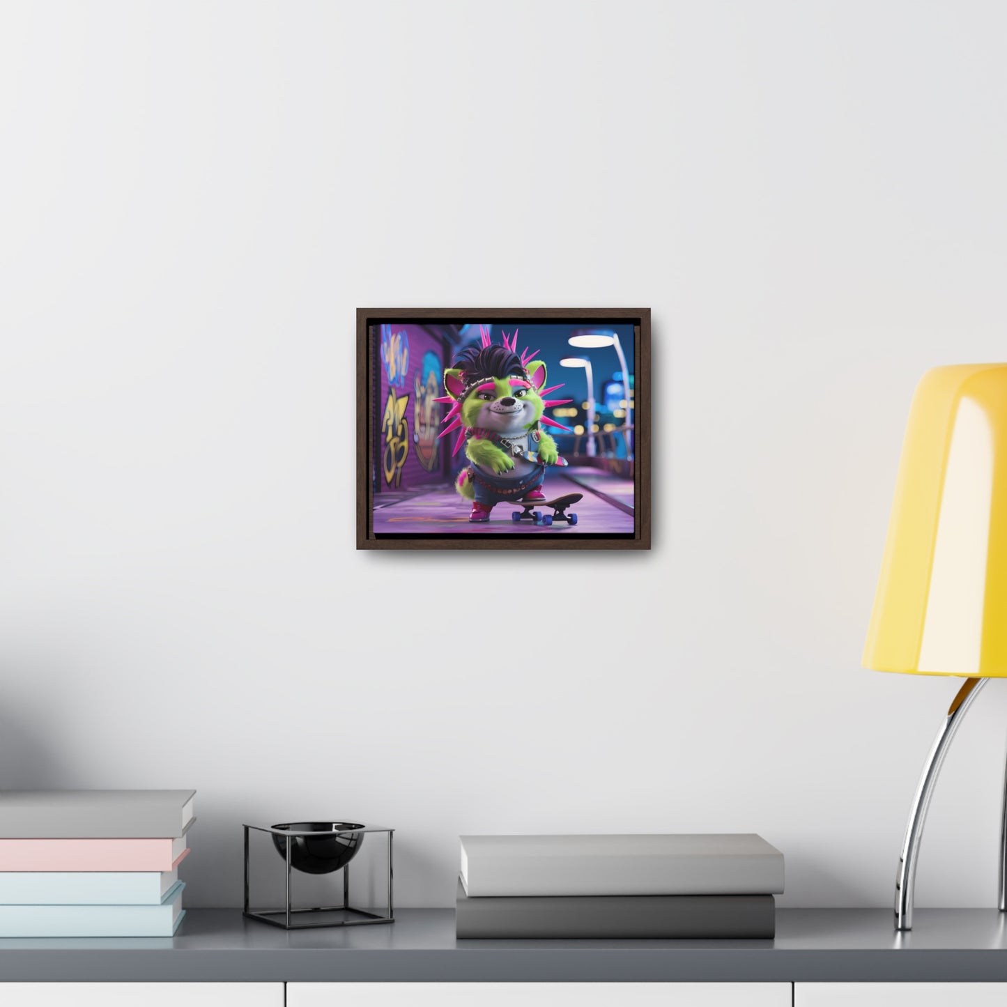 Punk Pup on a Neon Night - Gallery Canvas Wraps, Horizontal Frame