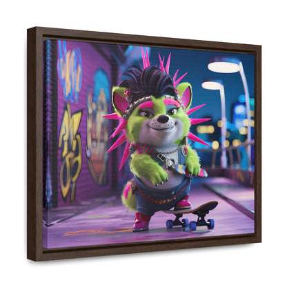 Punk Pup on a Neon Night - Gallery Canvas Wraps, Horizontal Frame