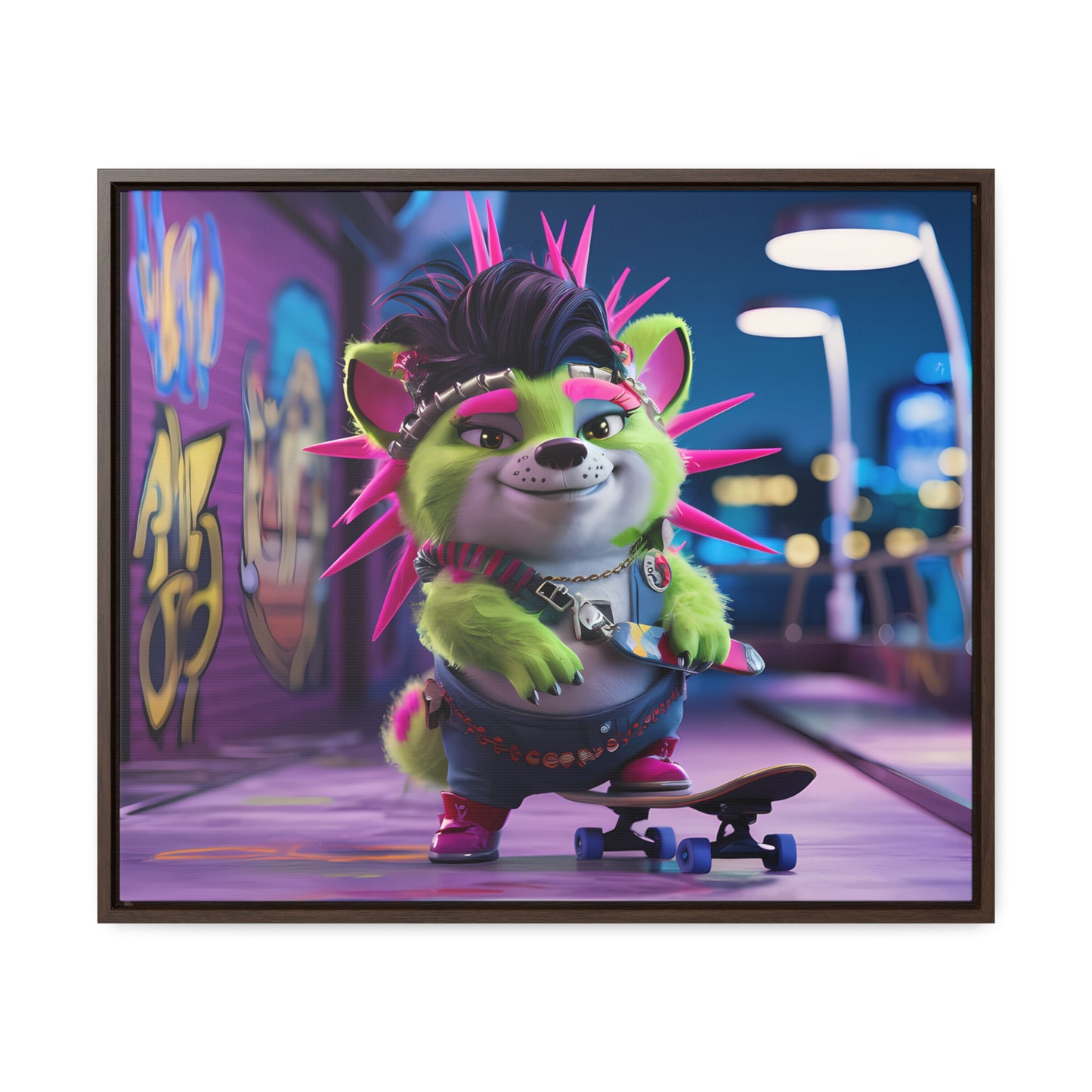 Punk Pup on a Neon Night - Gallery Canvas Wraps, Horizontal Frame