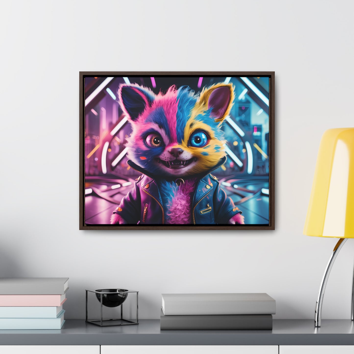 Neon Paws in the Cyber City - Gallery Canvas Wraps, Horizontal Frame