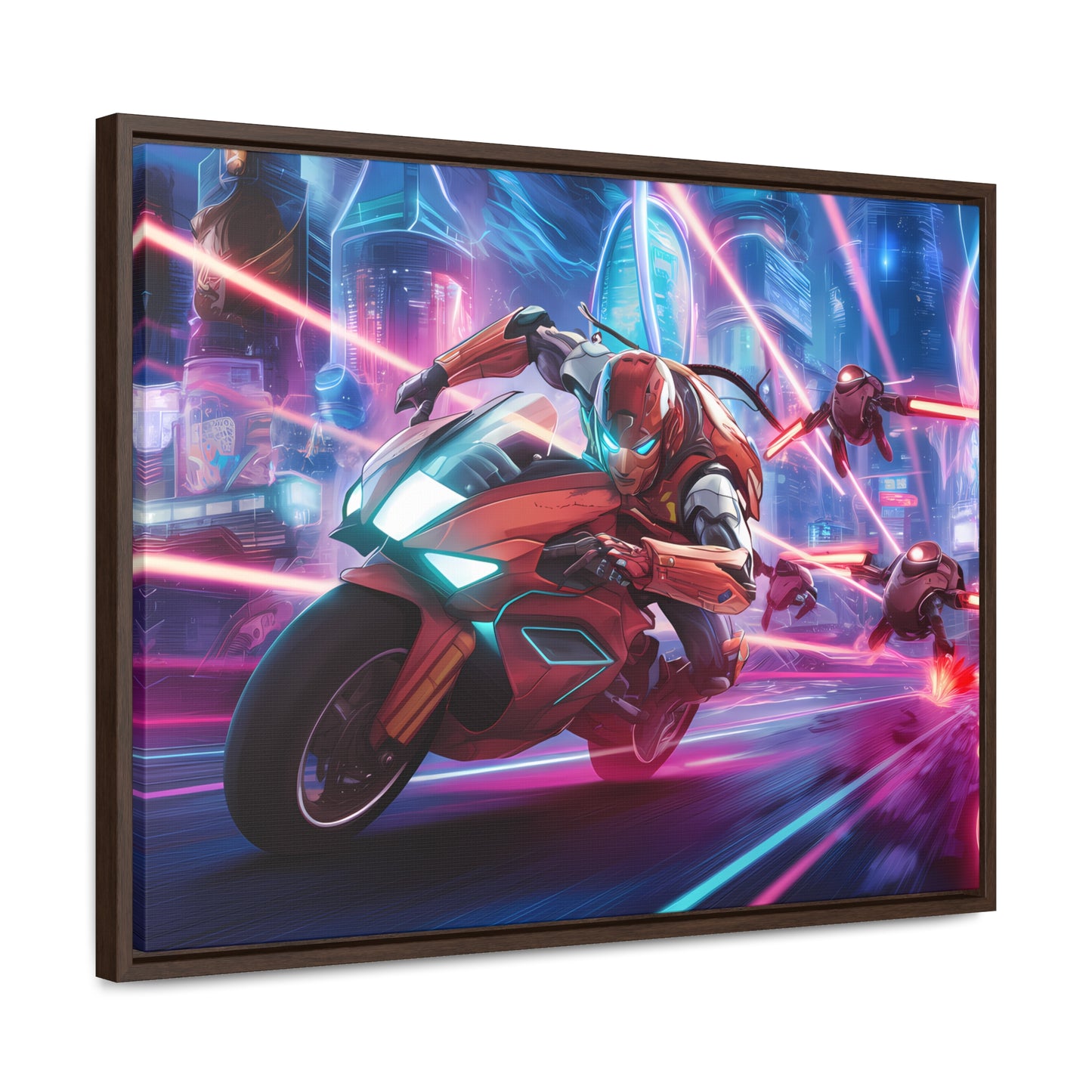 Neon Pursuit: Cyberbike Showdown - Gallery Canvas Wraps, Horizontal Frame