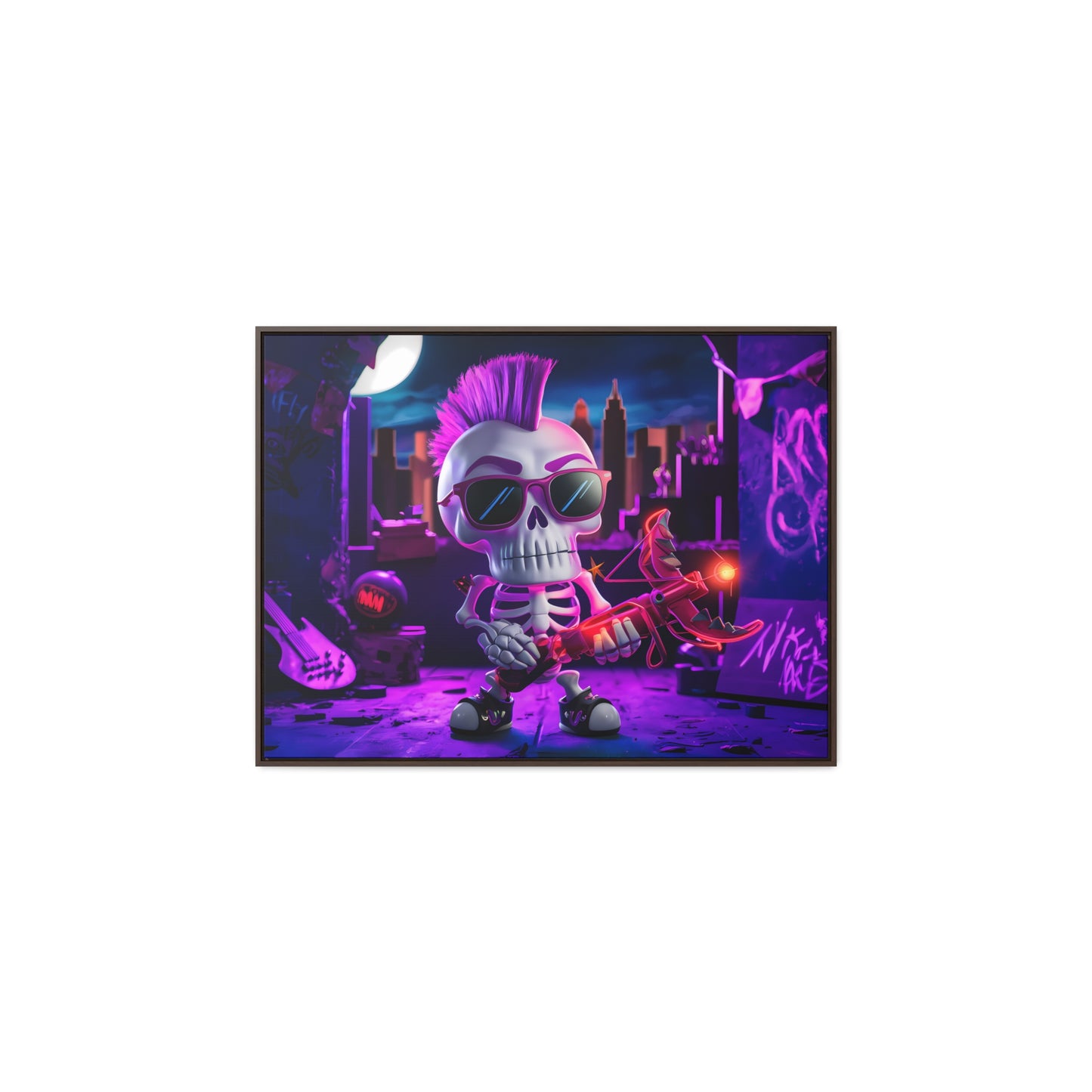 "Punk Rock Skeleton Warrior in Neon City" - Gallery Canvas Wraps, Horizontal Frame