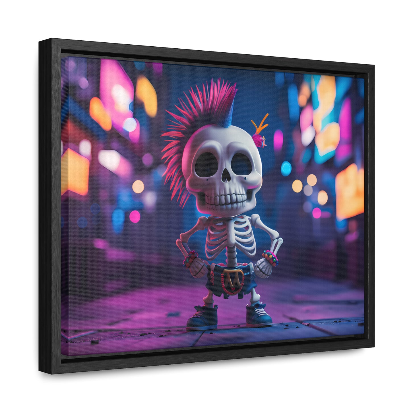 Punk Skeleton in Neon City - Gallery Canvas Wraps, Horizontal Frame