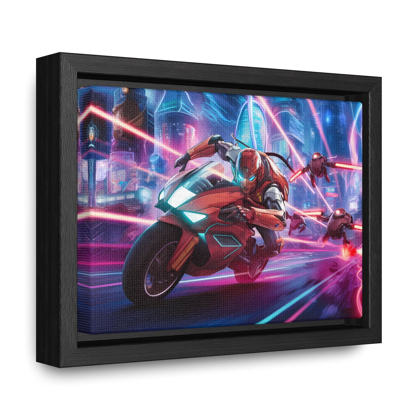 Neon Pursuit: Cyberbike Showdown - Gallery Canvas Wraps, Horizontal Frame