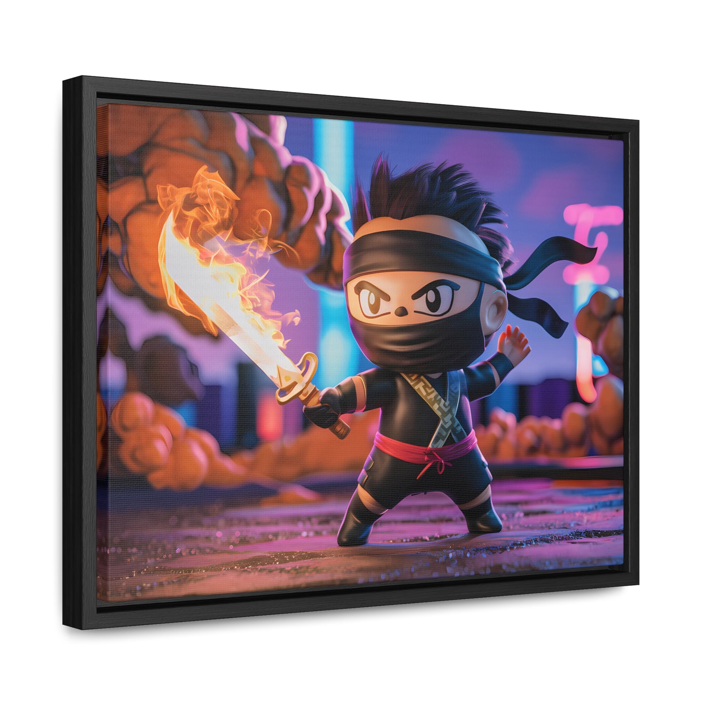 "Flameblade Ninja in Action" - Gallery Canvas Wraps, Horizontal Frame