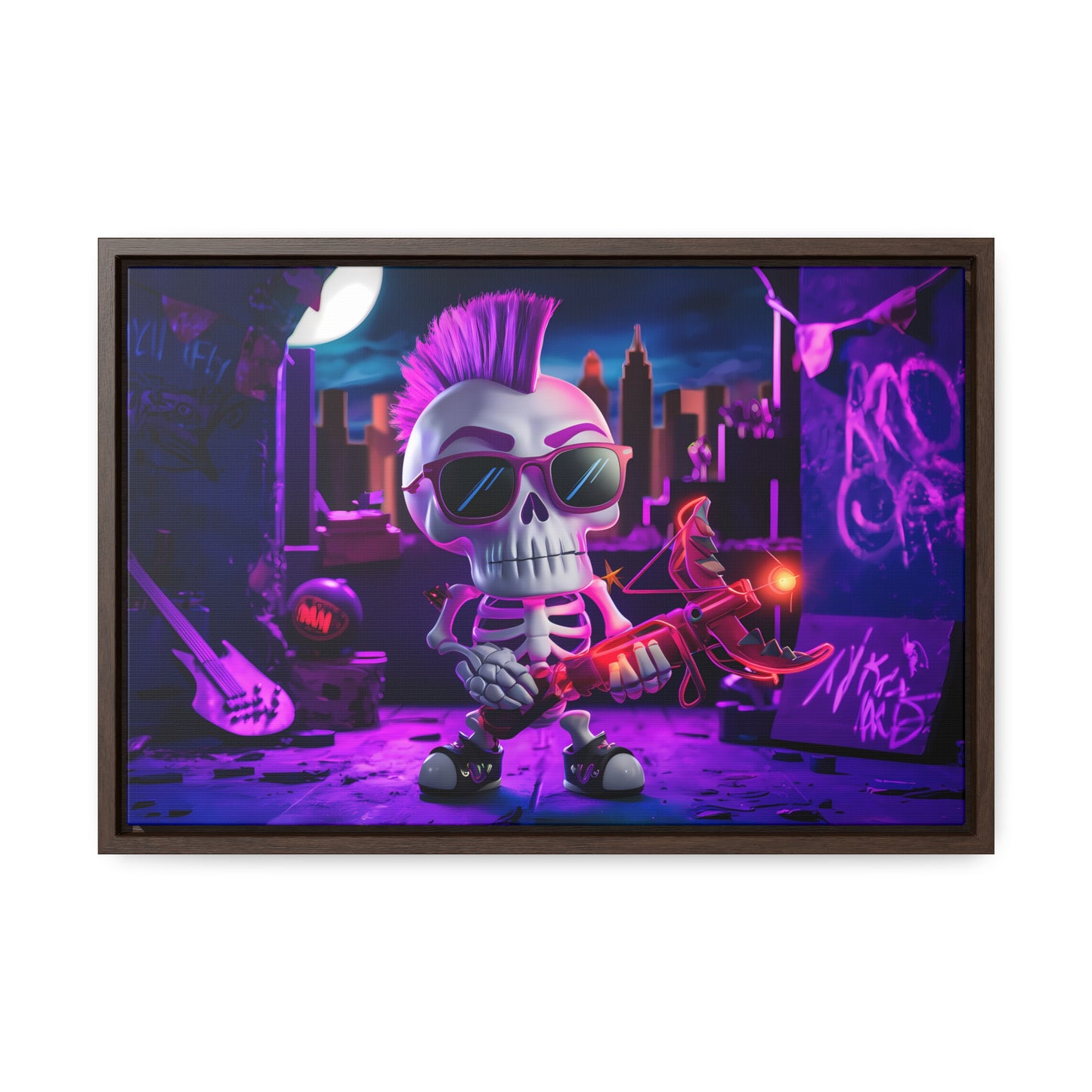 "Punk Rock Skeleton Warrior in Neon City" - Gallery Canvas Wraps, Horizontal Frame
