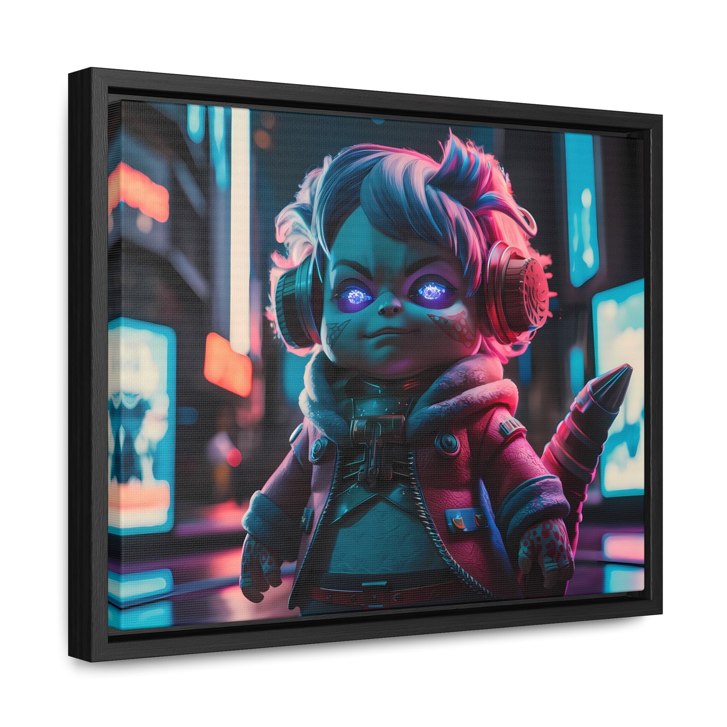 Neon Guardian in the Cyber City - Gallery Canvas Wraps, Horizontal Frame