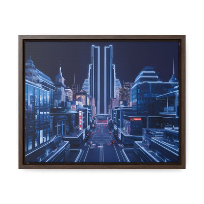 Neon Cityscape at Midnight - Gallery Canvas Wraps, Horizontal Frame