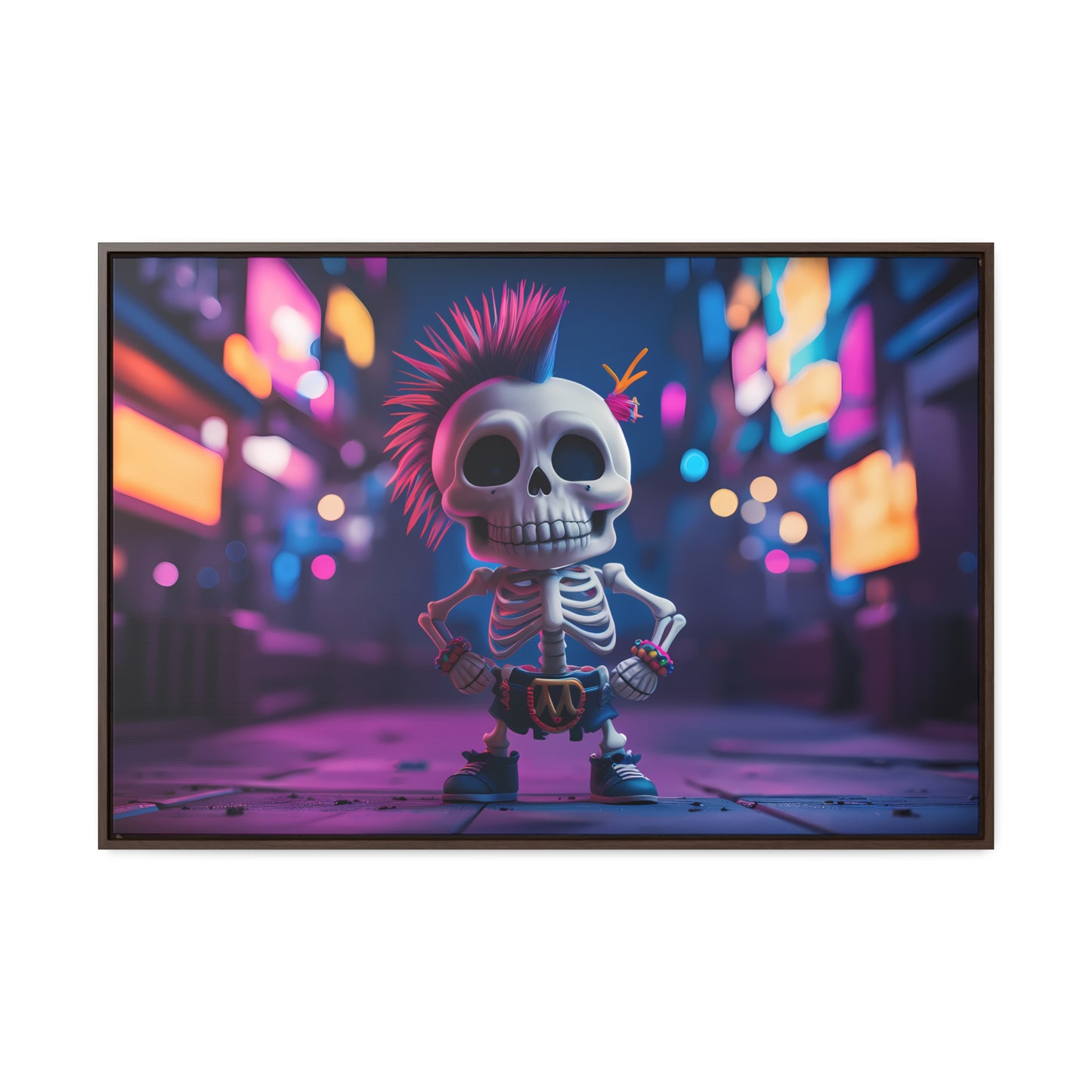 Punk Skeleton in Neon City - Gallery Canvas Wraps, Horizontal Frame
