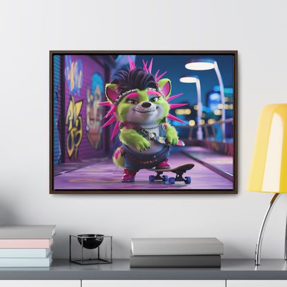 Punk Pup on a Neon Night - Gallery Canvas Wraps, Horizontal Frame