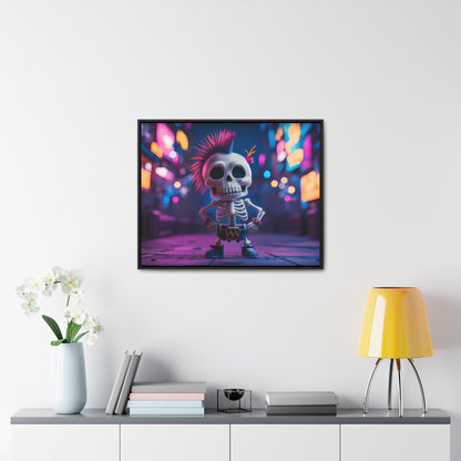 Punk Skeleton in Neon City - Gallery Canvas Wraps, Horizontal Frame