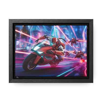 Neon Pursuit: Cyberbike Showdown - Gallery Canvas Wraps, Horizontal Frame