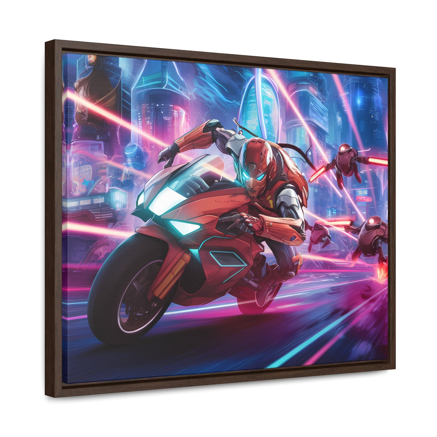 Neon Pursuit: Cyberbike Showdown - Gallery Canvas Wraps, Horizontal Frame