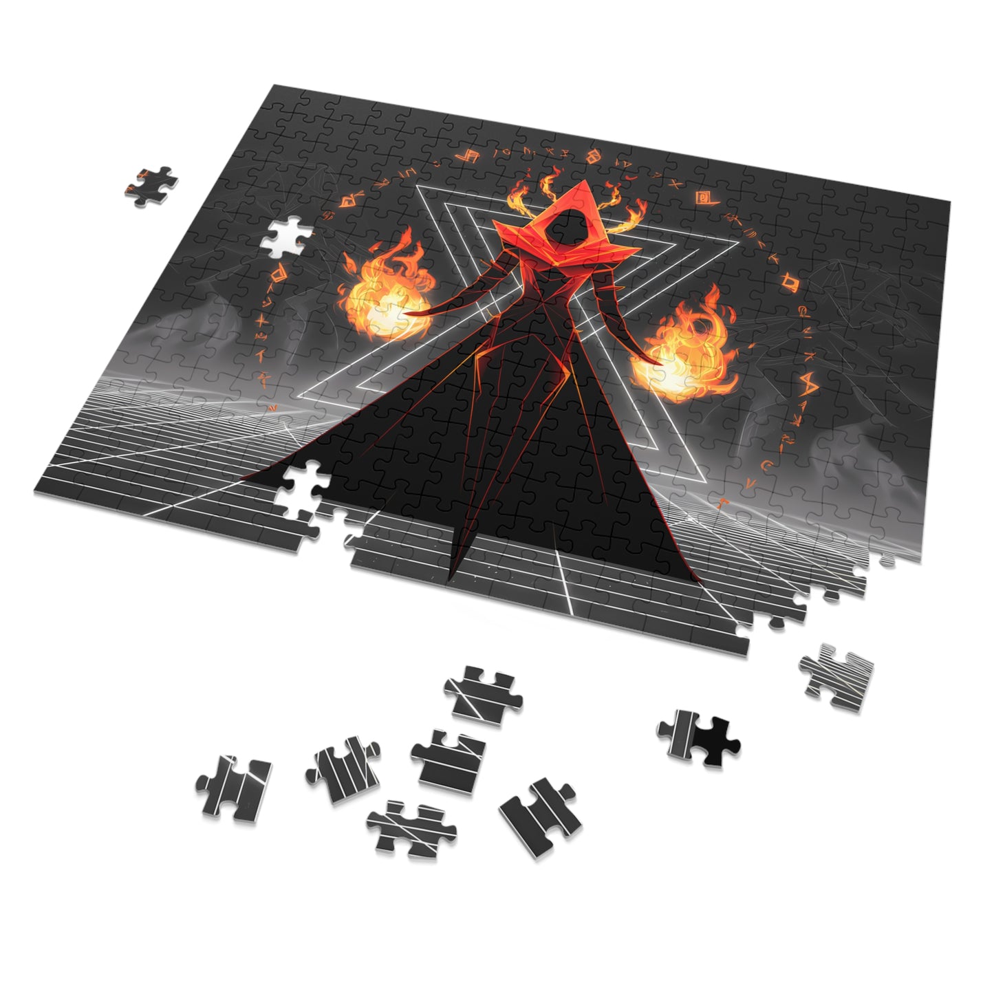 "Arcane Pyromancer in the Digital Realm" - Jigsaw Puzzle (30, 110, 252, 500,1000-Piece)