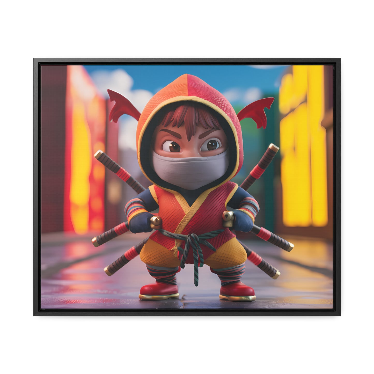 "Chibi Ninja Warrior in the City" - Gallery Canvas Wraps, Horizontal Frame