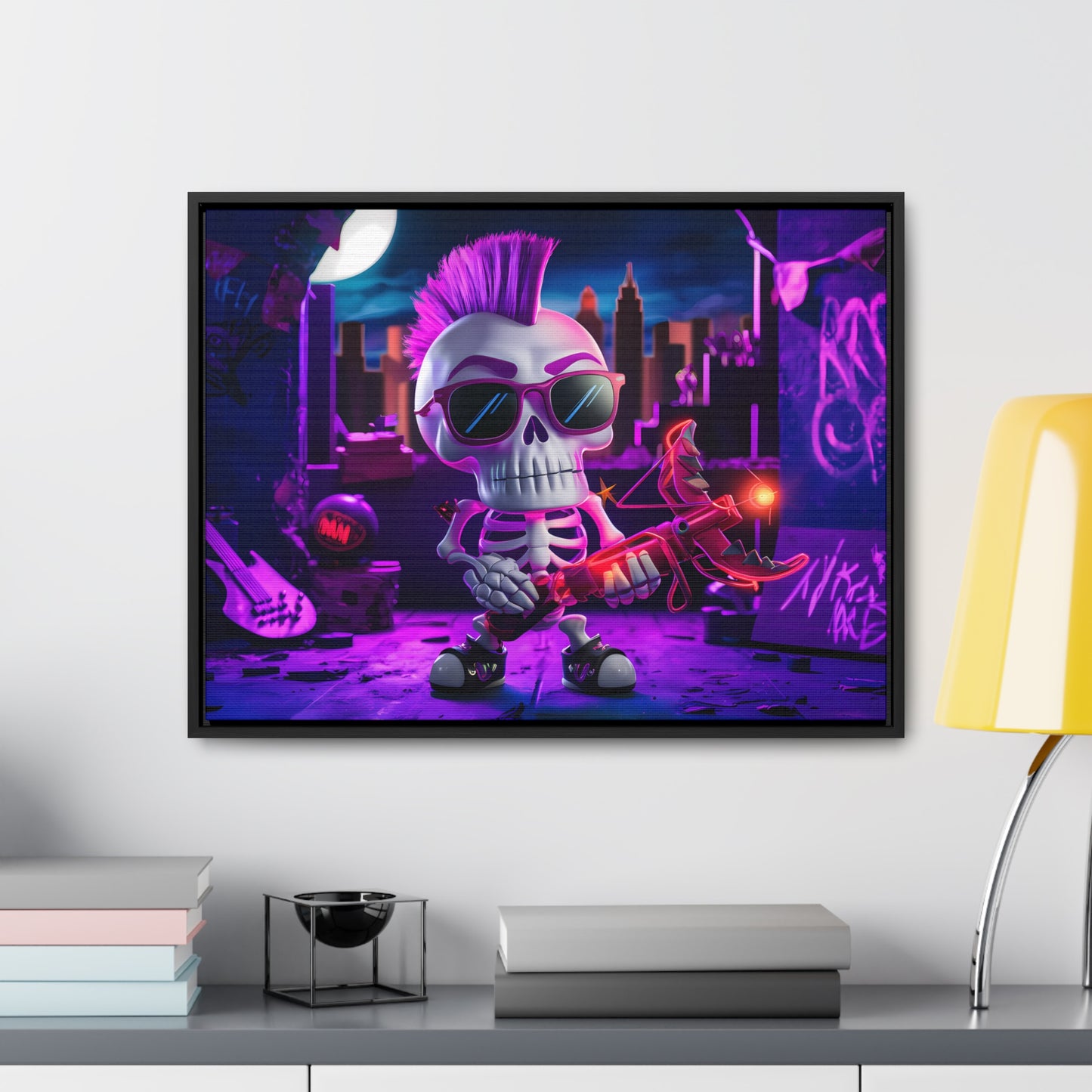 "Punk Rock Skeleton Warrior in Neon City" - Gallery Canvas Wraps, Horizontal Frame