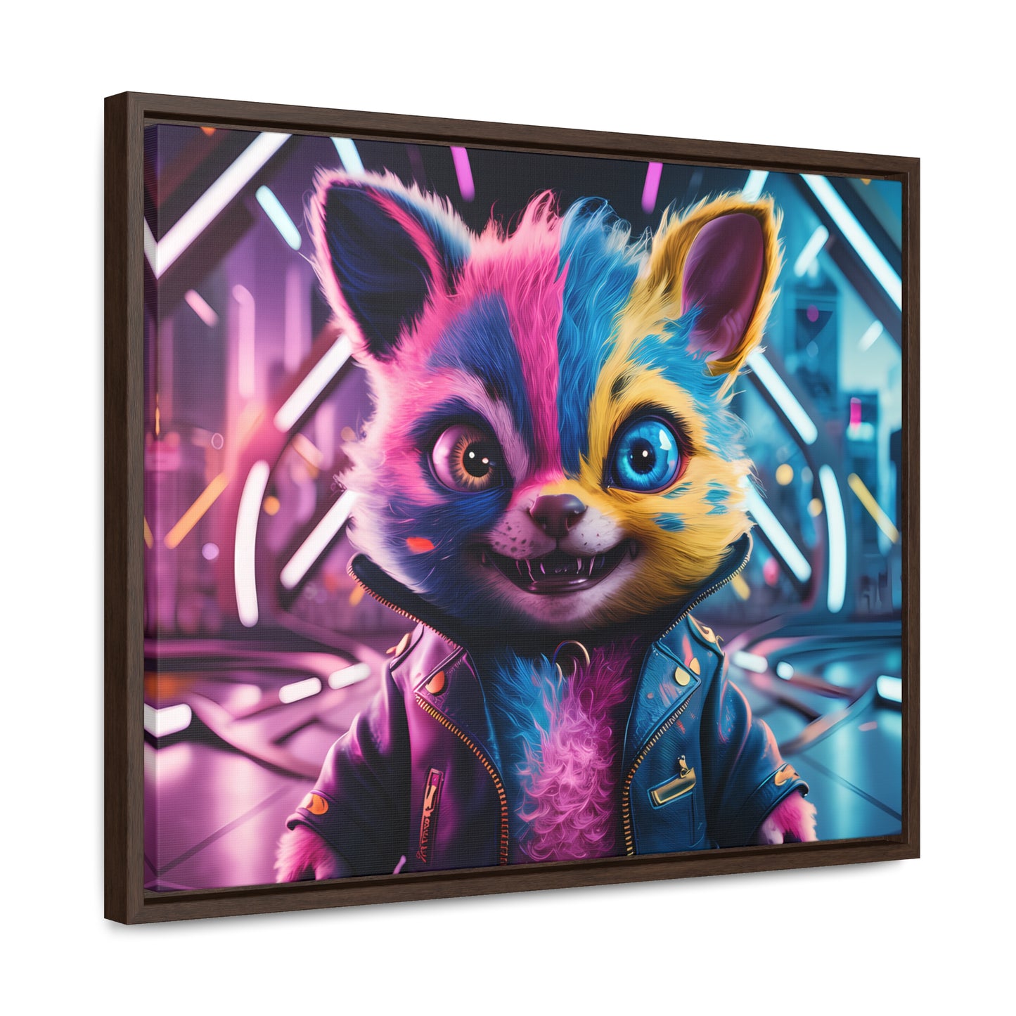 Neon Paws in the Cyber City - Gallery Canvas Wraps, Horizontal Frame