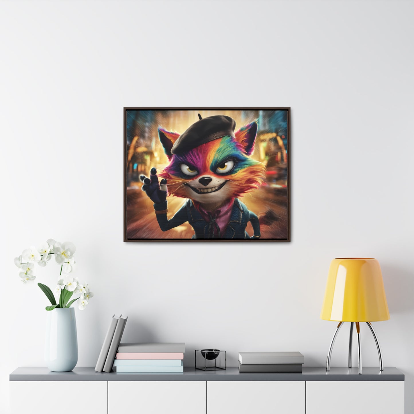 Feline Frenzy in the City Lights - Gallery Canvas Wraps, Horizontal Frame