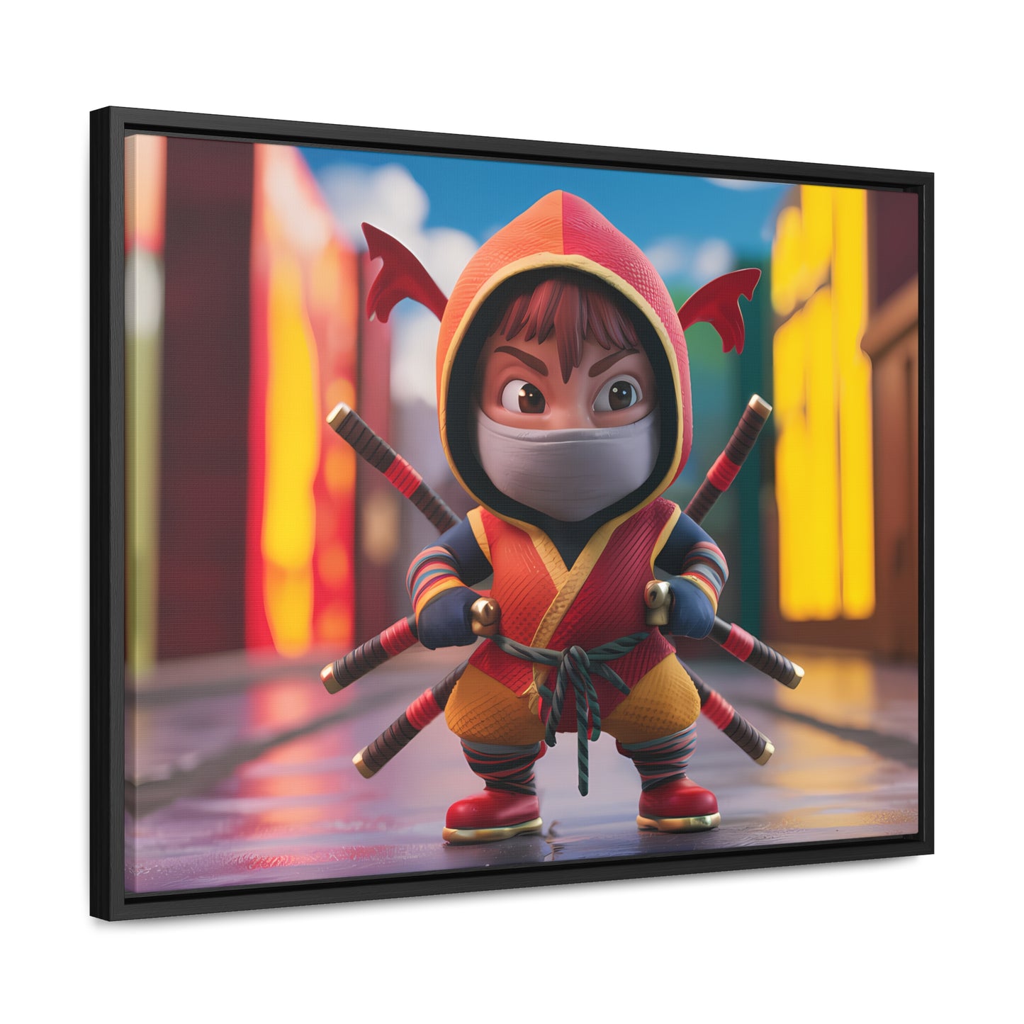 "Chibi Ninja Warrior in the City" - Gallery Canvas Wraps, Horizontal Frame
