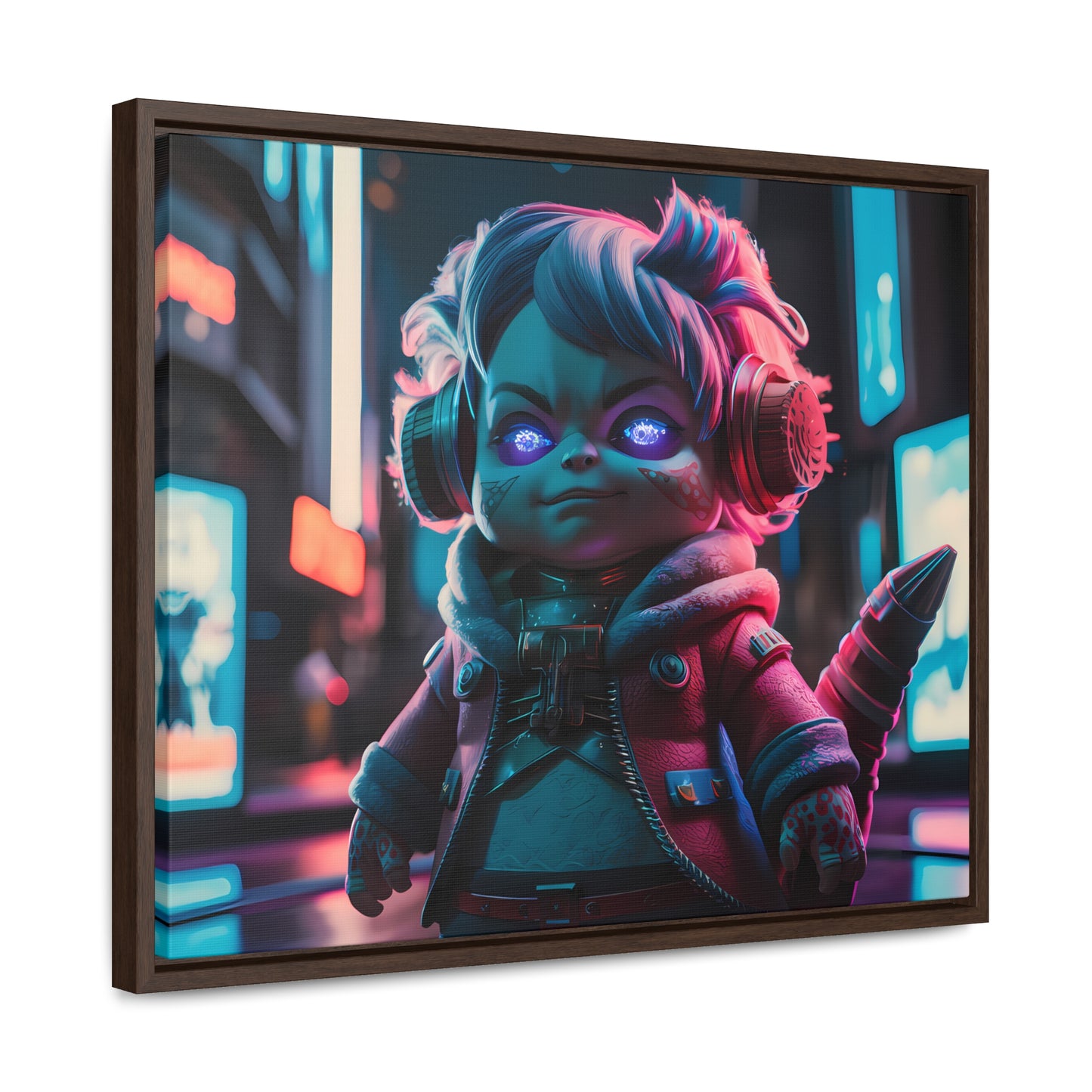 Neon Guardian in the Cyber City - Gallery Canvas Wraps, Horizontal Frame