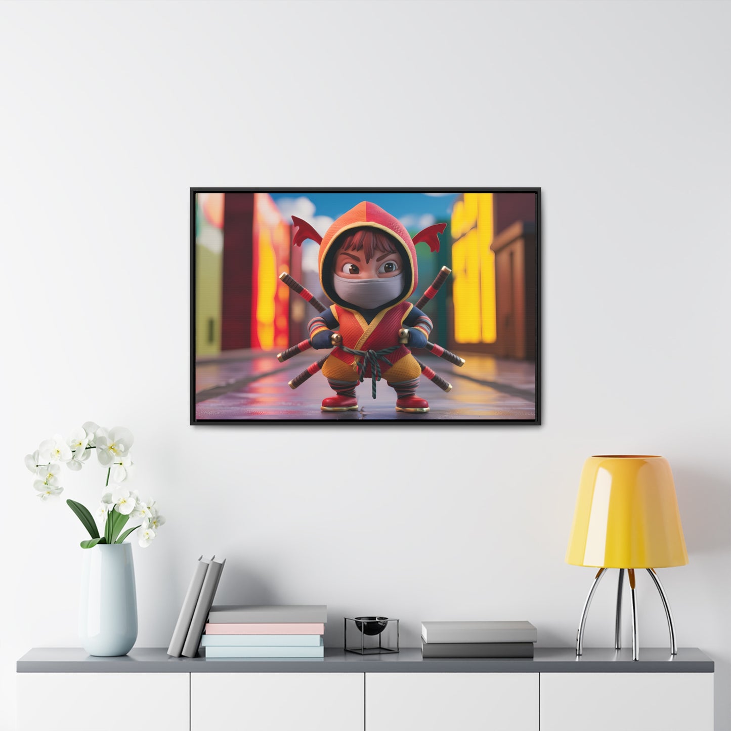 "Chibi Ninja Warrior in the City" - Gallery Canvas Wraps, Horizontal Frame