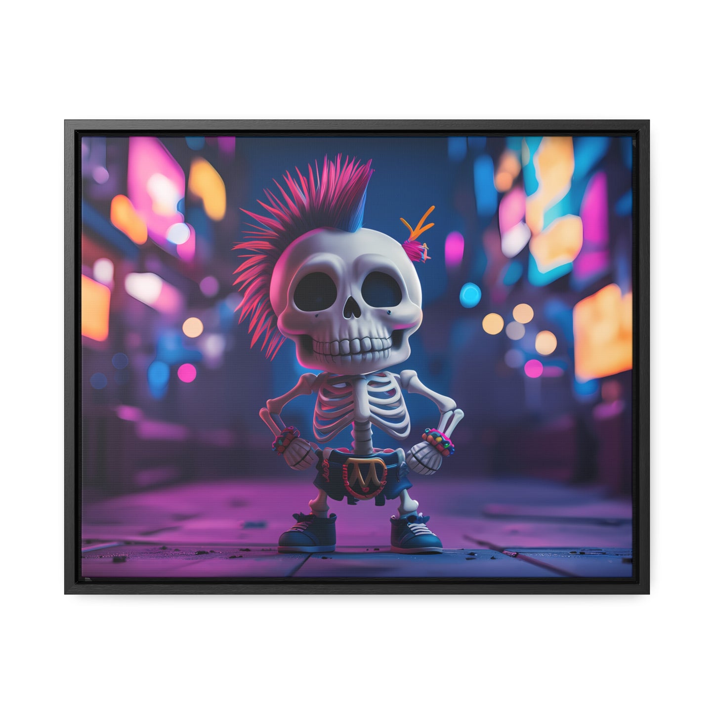 Punk Skeleton in Neon City - Gallery Canvas Wraps, Horizontal Frame