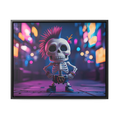 Punk Skeleton in Neon City - Gallery Canvas Wraps, Horizontal Frame