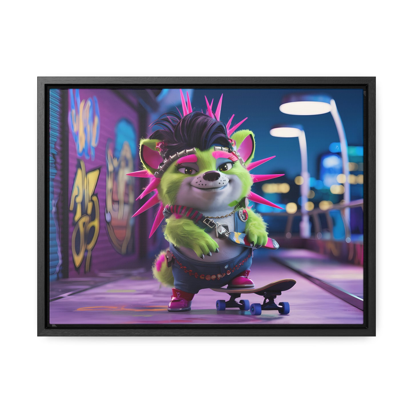 Punk Pup on a Neon Night - Gallery Canvas Wraps, Horizontal Frame