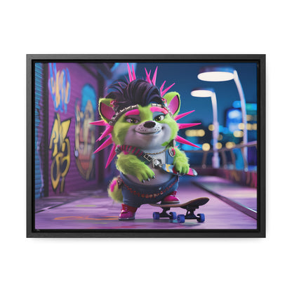 Punk Pup on a Neon Night - Gallery Canvas Wraps, Horizontal Frame